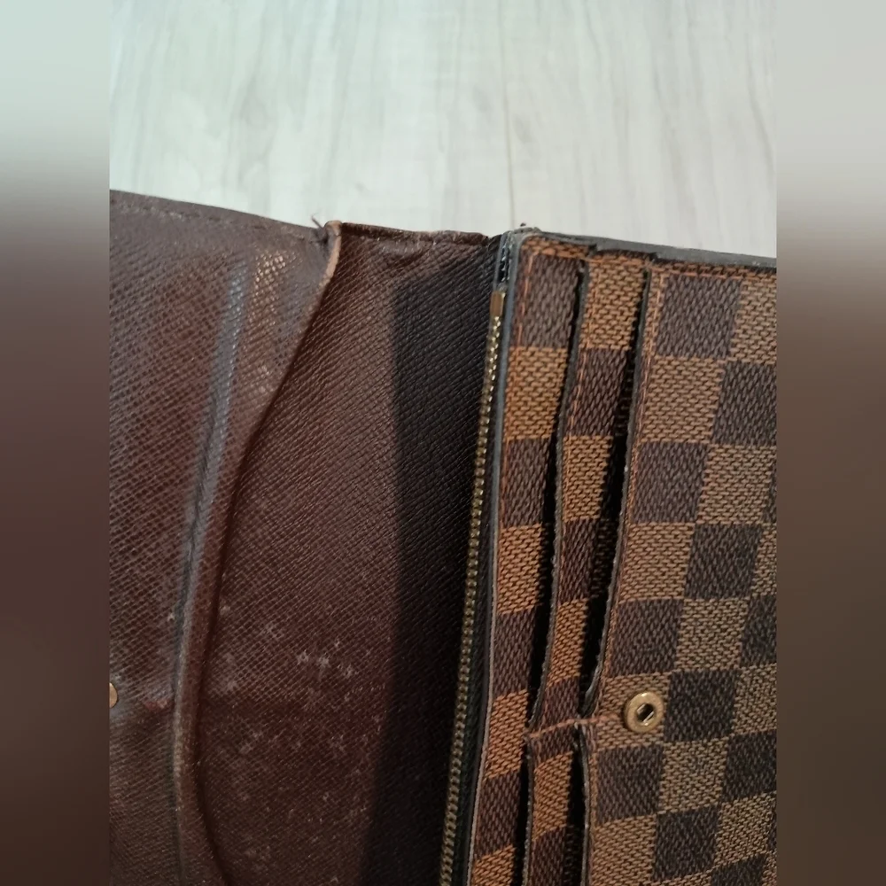 Authentic LOUIS VUITTON Damier Ebene Portefeuille Sarah Long Wallet